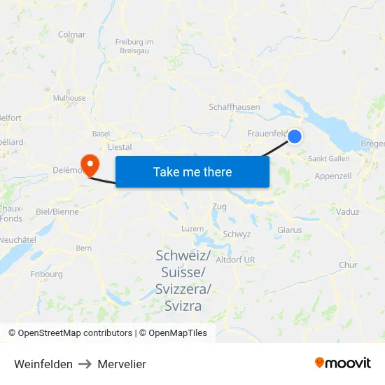 Weinfelden to Mervelier map