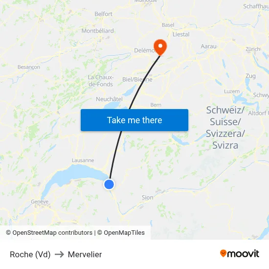 Roche (Vd) to Mervelier map