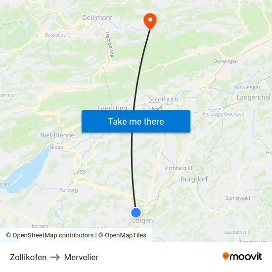 Zollikofen to Mervelier map
