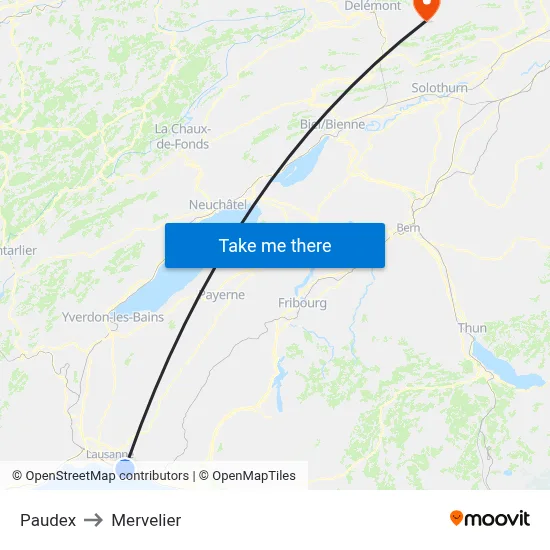 Paudex to Mervelier map