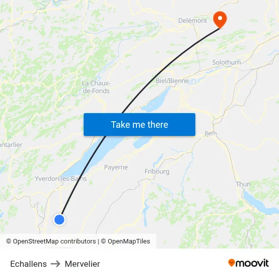 Echallens to Mervelier map