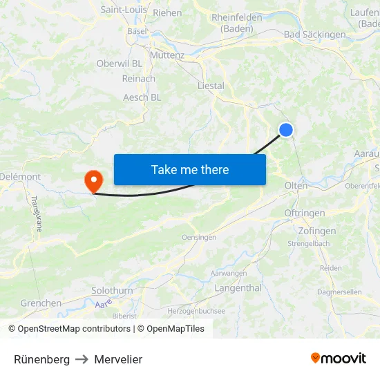 Rünenberg to Mervelier map