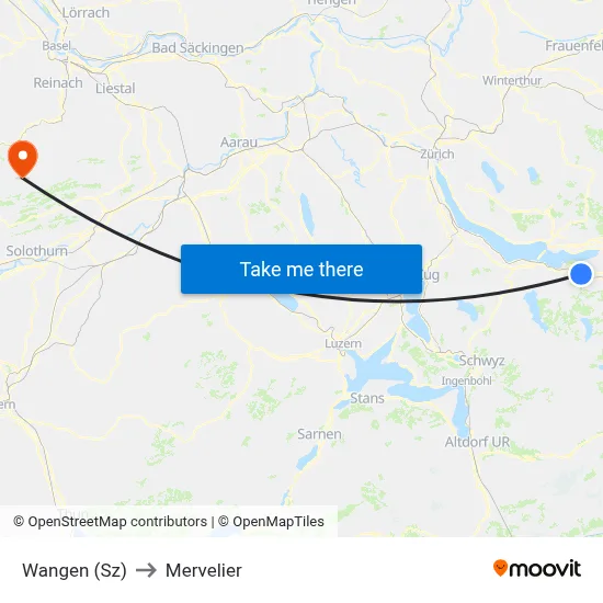 Wangen (Sz) to Mervelier map