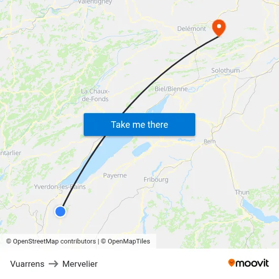 Vuarrens to Mervelier map