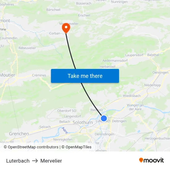 Luterbach to Mervelier map