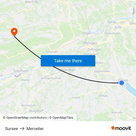 Sursee to Mervelier map