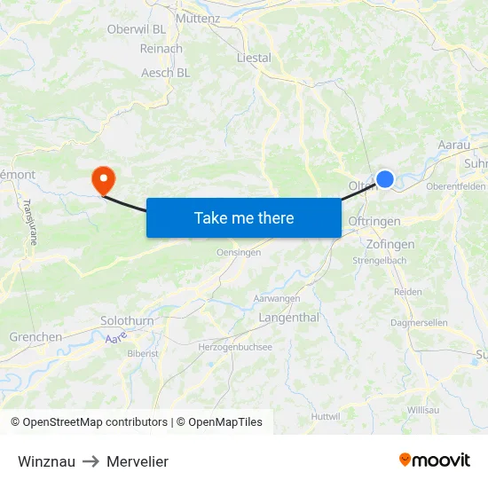 Winznau to Mervelier map
