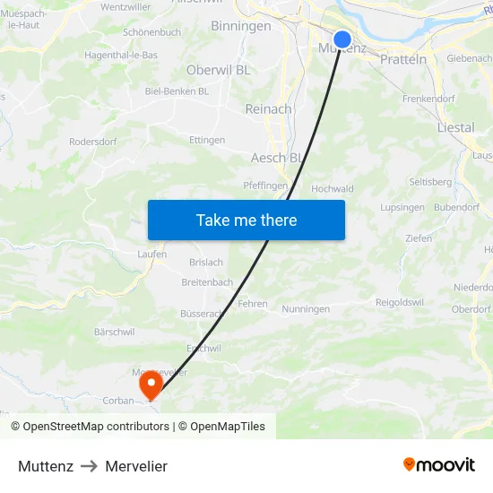 Muttenz to Mervelier map
