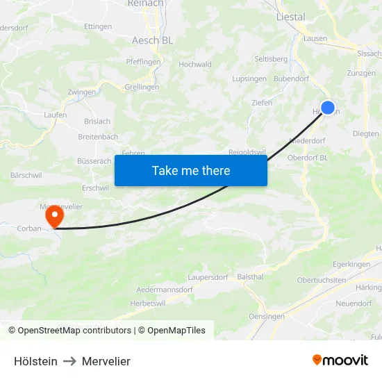 Hölstein to Mervelier map