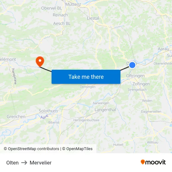 Olten to Mervelier map