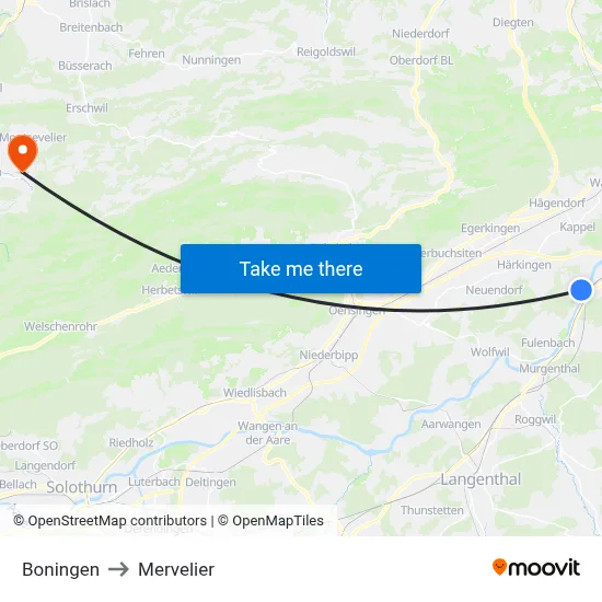 Boningen to Mervelier map
