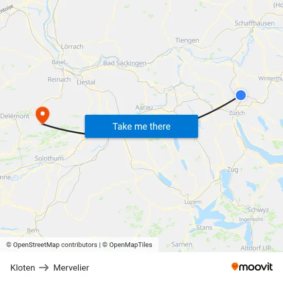 Kloten to Mervelier map
