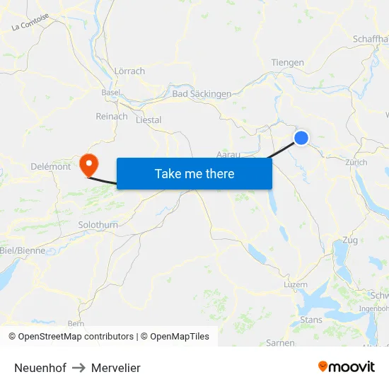 Neuenhof to Mervelier map