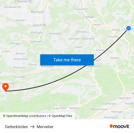 Gelterkinden to Mervelier map