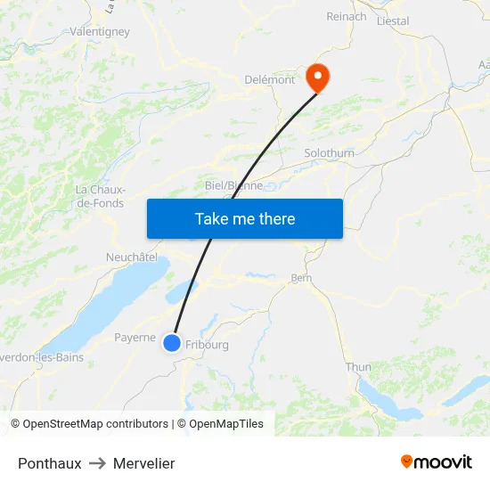 Ponthaux to Mervelier map