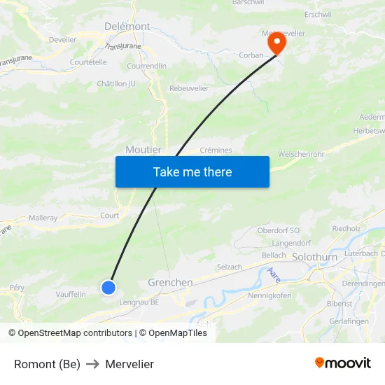 Romont (Be) to Mervelier map