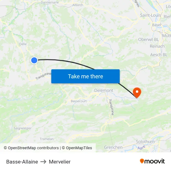 Basse-Allaine to Mervelier map