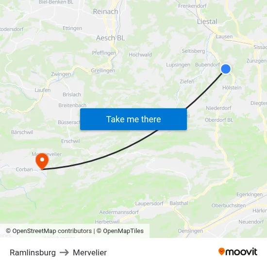 Ramlinsburg to Mervelier map