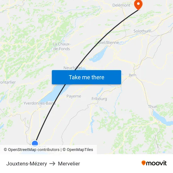 Jouxtens-Mézery to Mervelier map