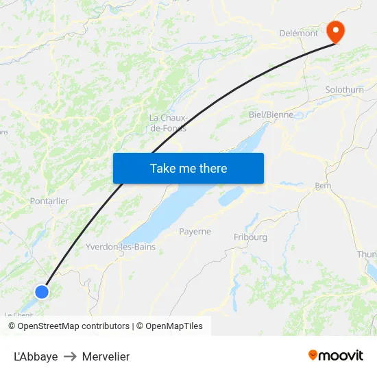 L'Abbaye to Mervelier map
