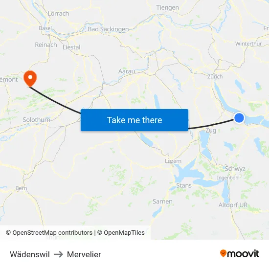 Wädenswil to Mervelier map