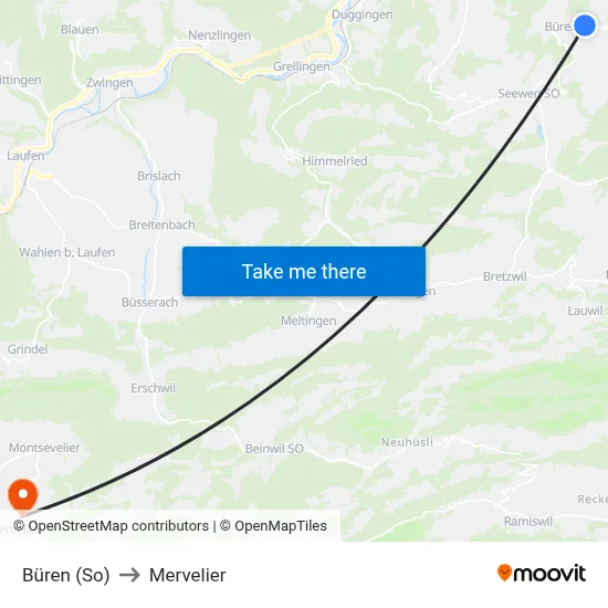Büren (So) to Mervelier map