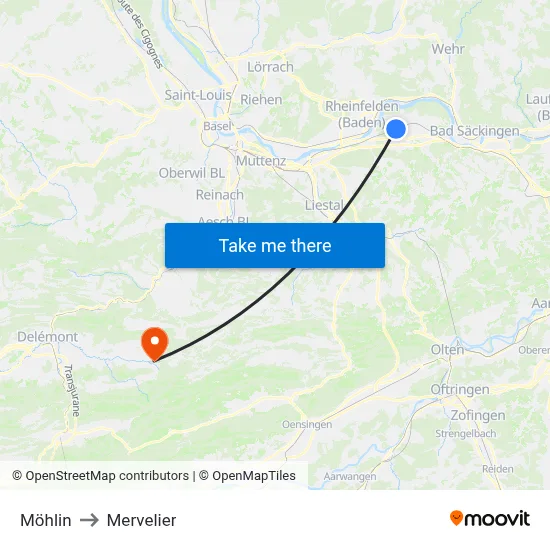 Möhlin to Mervelier map