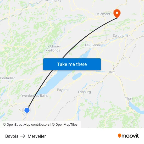 Bavois to Mervelier map