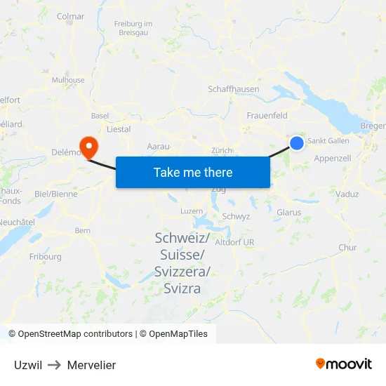 Uzwil to Mervelier map
