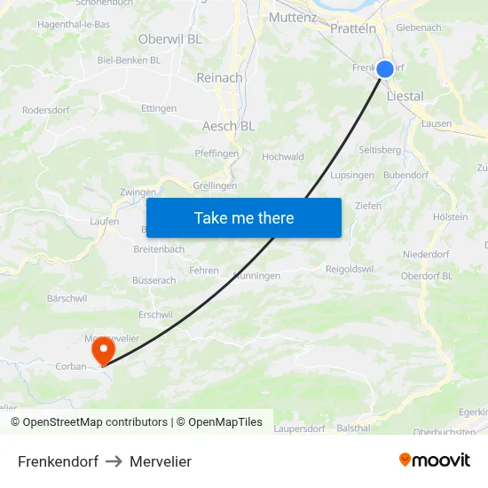 Frenkendorf to Mervelier map