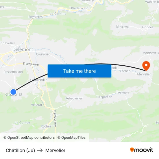 Châtillon (Ju) to Mervelier map