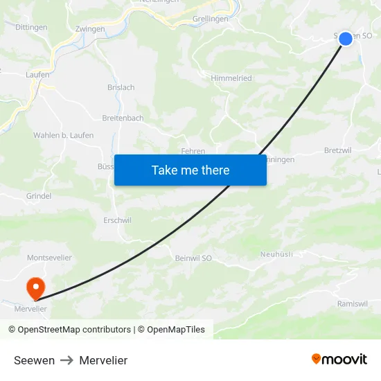 Seewen to Mervelier map