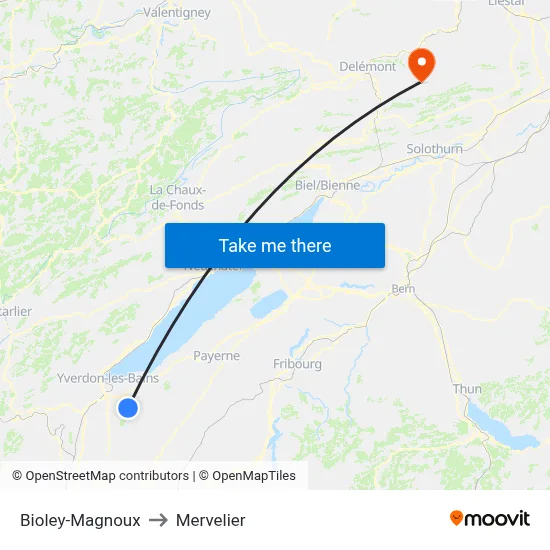 Bioley-Magnoux to Mervelier map