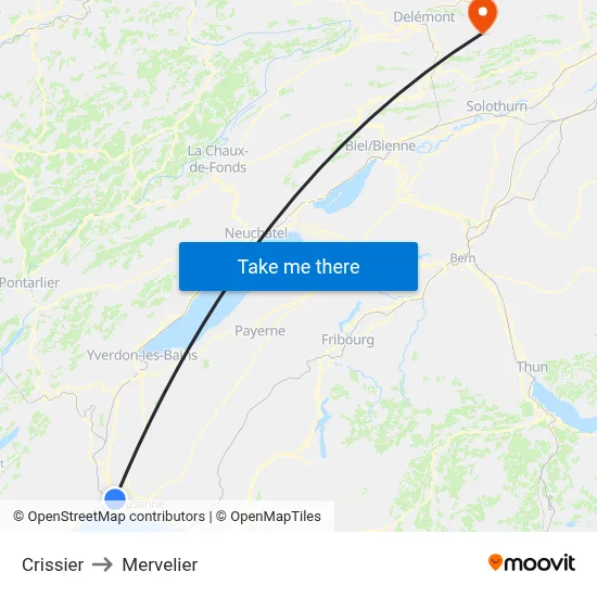 Crissier to Mervelier map