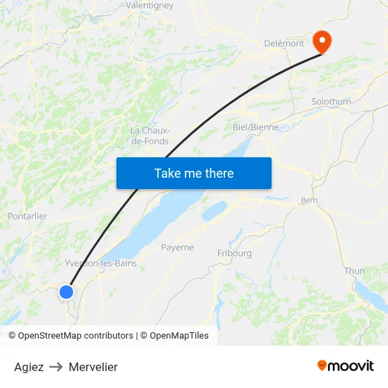 Agiez to Mervelier map