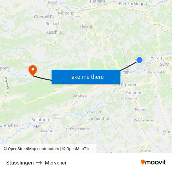 Stüsslingen to Mervelier map