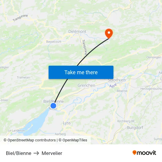 Biel/Bienne to Mervelier map