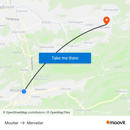 Moutier to Mervelier map