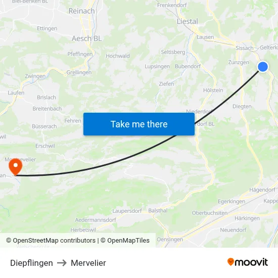 Diepflingen to Mervelier map