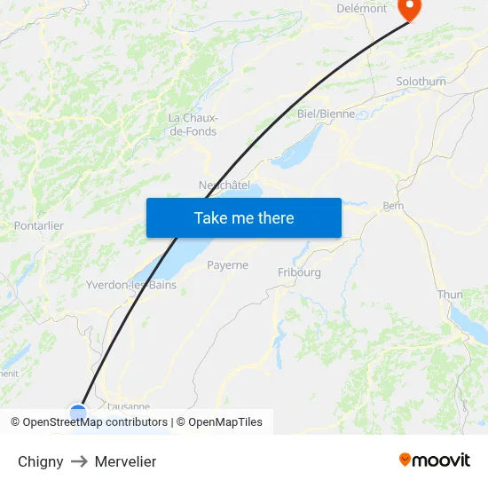 Chigny to Mervelier map
