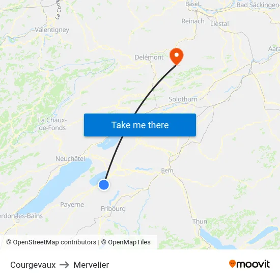 Courgevaux to Mervelier map