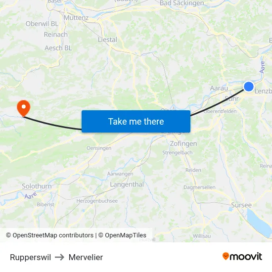 Rupperswil to Mervelier map