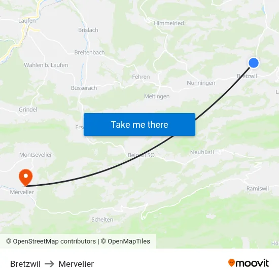 Bretzwil to Mervelier map