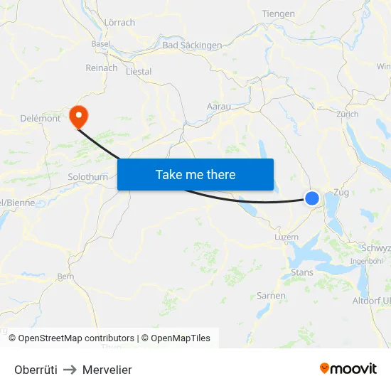 Oberrüti to Mervelier map