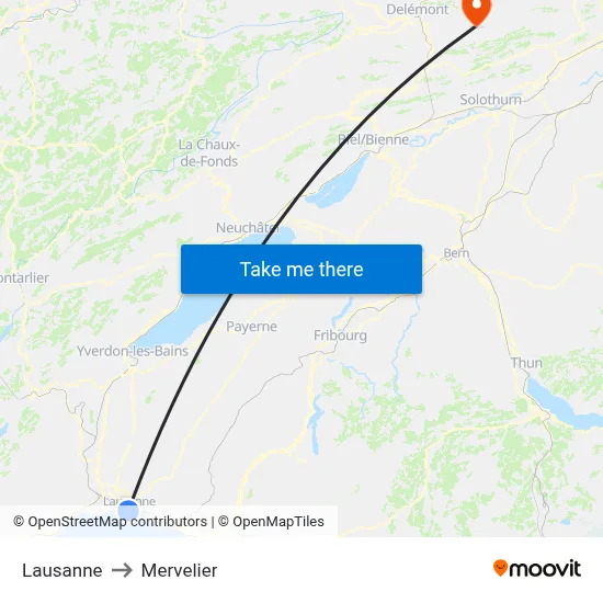 Lausanne to Mervelier map