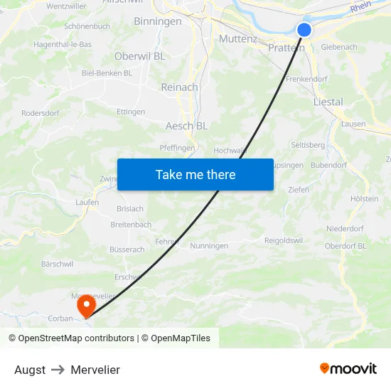 Augst to Mervelier map