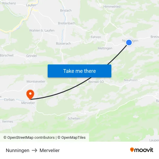 Nunningen to Mervelier map