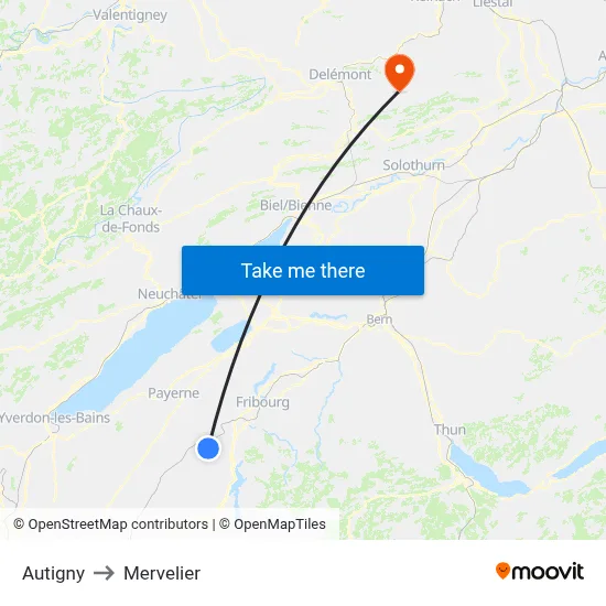 Autigny to Mervelier map