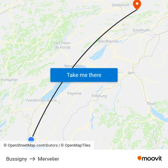 Bussigny to Mervelier map