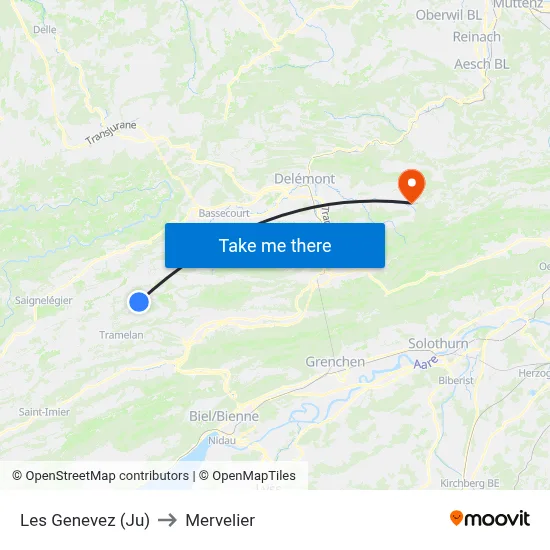 Les Genevez (Ju) to Mervelier map